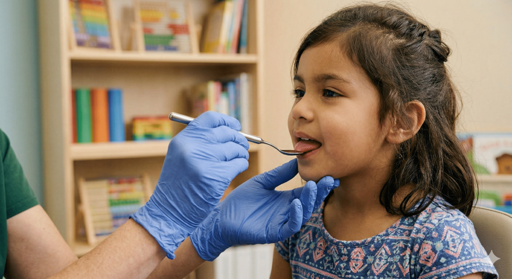 Анна Коржова проводит логопедический массаж